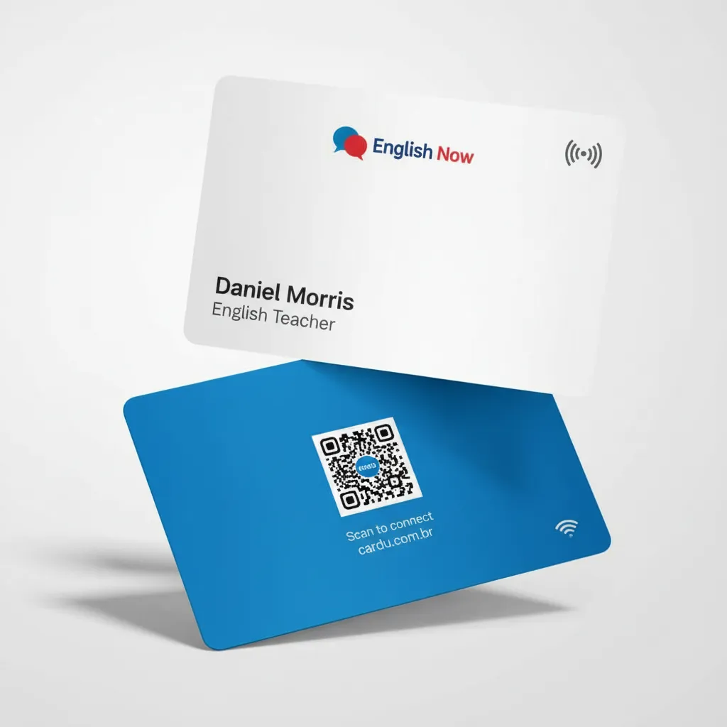 Cartão de Visita Digital NFC com QR Code para professor de ingles